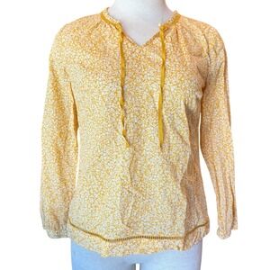Talbots Floral Print Blouse Long Sleeve Tie Neck Casual Top Petite XS‎ Yellow